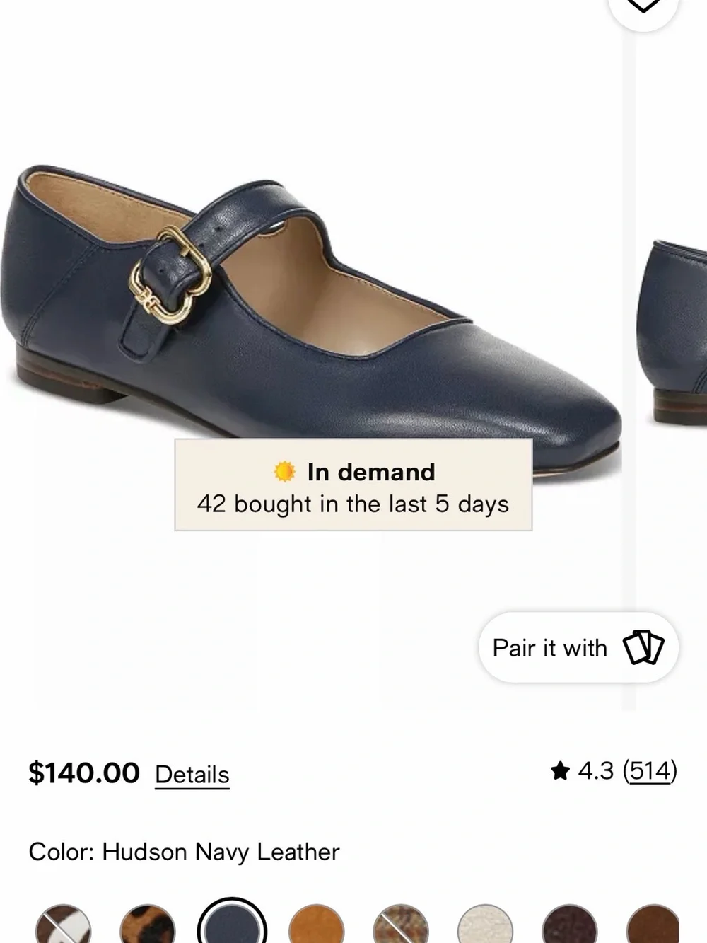 Sam Edelman “Michaela” Blue Leather Mary Jane Flats with Gold Buckle
